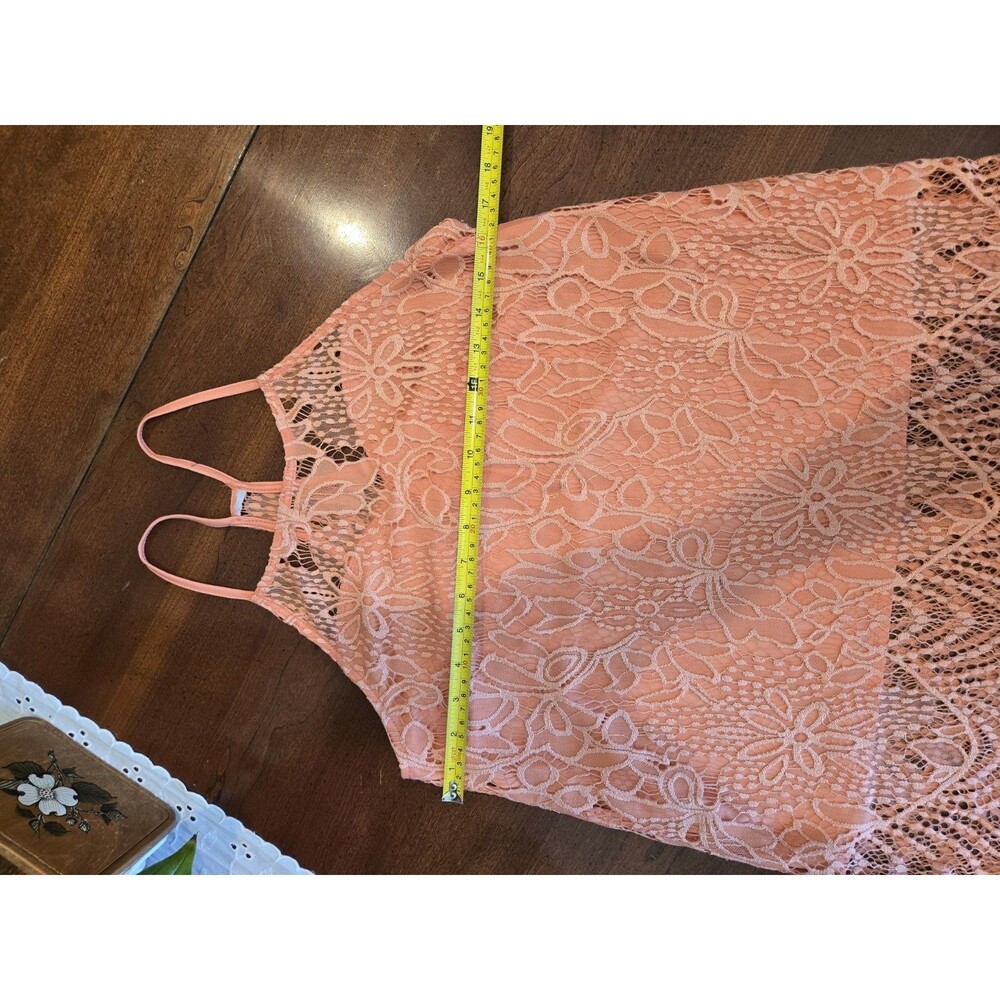 Women's Pink Floral Lace Mini Dress Sleeveless Spaghetti Straps Size S/M - Picture 4 of 5